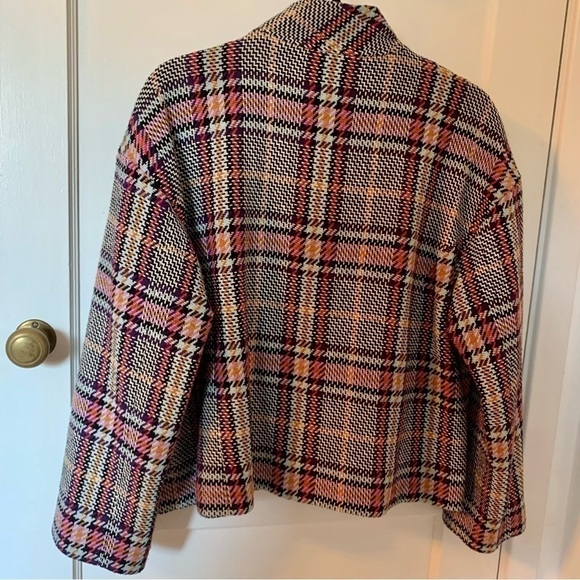 HALOGEN Tweed Crop Jacket Blazer Oversized Knit High Collar Boxy L Multicolor - Picture 6 of 10